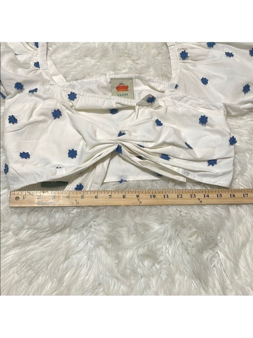 FARM RIO White and Blue Floral Crop Top Sz Large - Picture 6 of 12